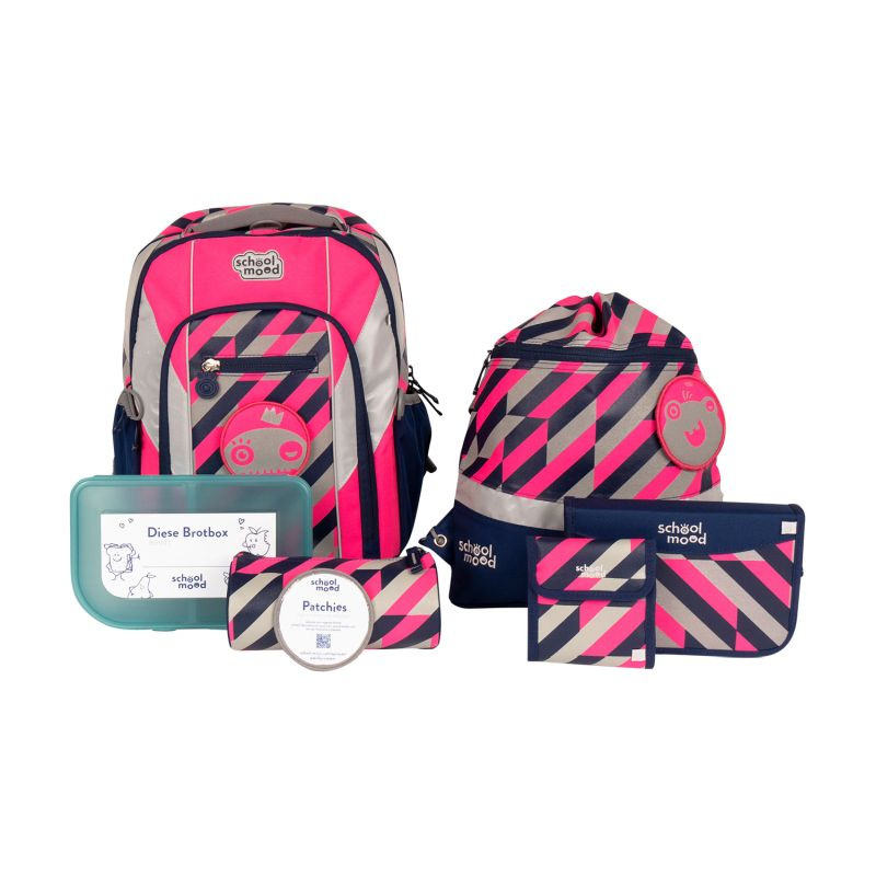 SCHOOL-MOOD Schulrucksack Set Loop Air+ 7-teilig "Yuna" (Neon Pink)